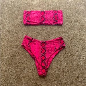 Hot Pink Snake Print Strapless Bikini